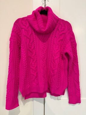 RALPH LAUREN Rare Hot Pink Chunky Cable Knit Turtleneck Sweater Barbiecore